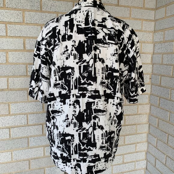 ZARA BLACK AND WHITE MENS BUTTON DOWN SHIRT SHORT SLEEVE SIZE M 80% VISCOSE 20% - Picture 6 of 8